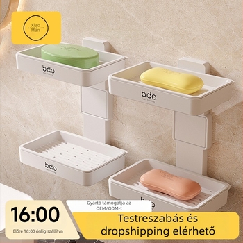 Fali szappantartó forgatható szárító polccal, ABS+PS, fúrás nélkül, dupla háromréteg