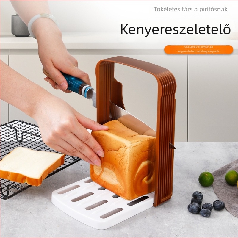 Kenyerszeletelő összecsukható vágóállvánnyal, műanyag, logó nyomtatás, testreszabható