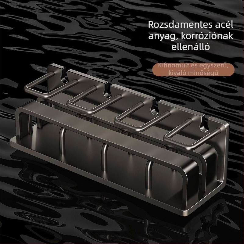 Fogkefetartó – rozsdamentes acél, falra szerelhető, fúrás nélkül, pohár szájvíz tartó, Youqin