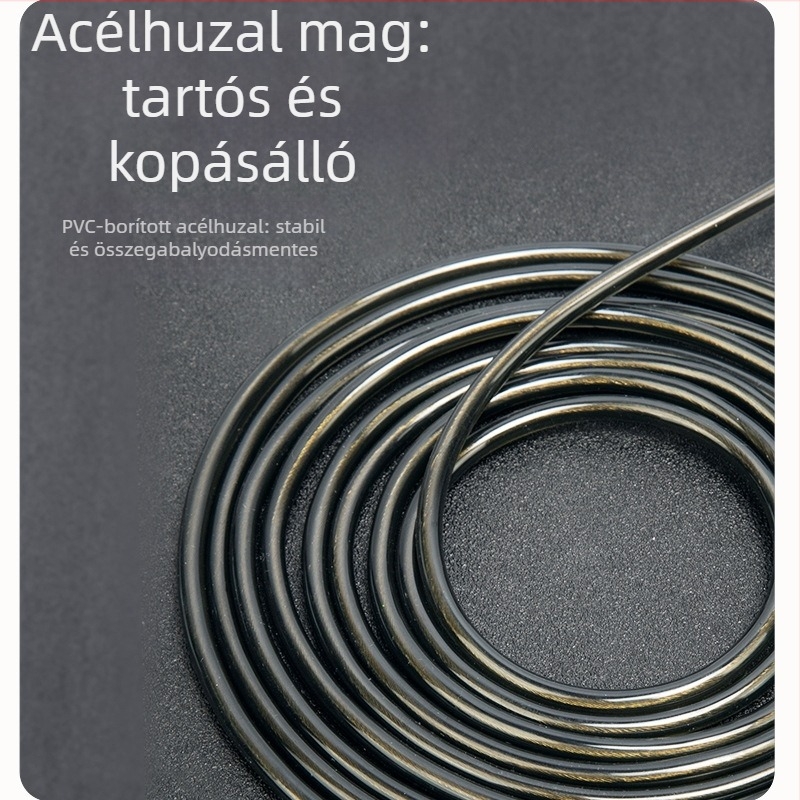 Fitnesz ugrókötél PVC + acélhuzallal, fonott kötél, markolatok ABS + hab, edzéshez, nem gyermekeknek