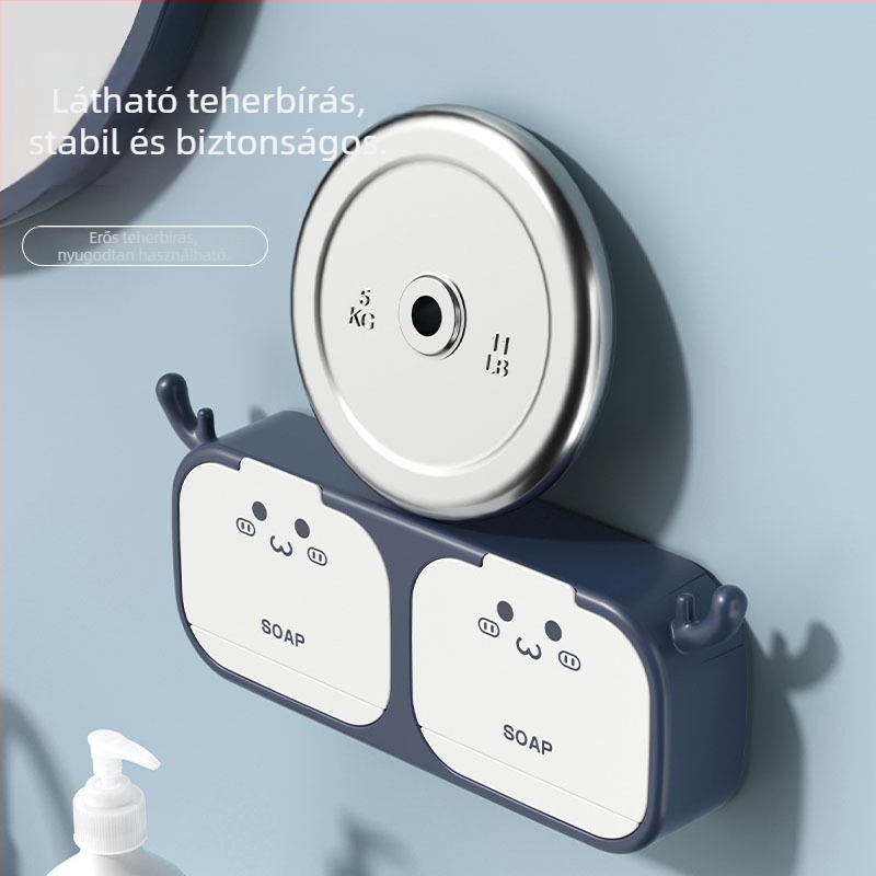 Fali szappan-tároló doboz flip-top fedéllel, ABS anyagból, fúrás nélküli rögzítés, vákuumcsésze, egy- vagy kétszárnyú ajtó