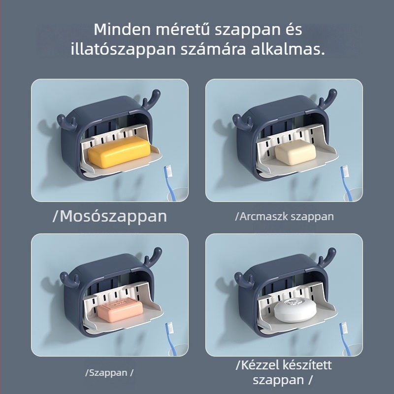 Fali szappan-tároló doboz flip-top fedéllel, ABS anyagból, fúrás nélküli rögzítés, vákuumcsésze, egy- vagy kétszárnyú ajtó