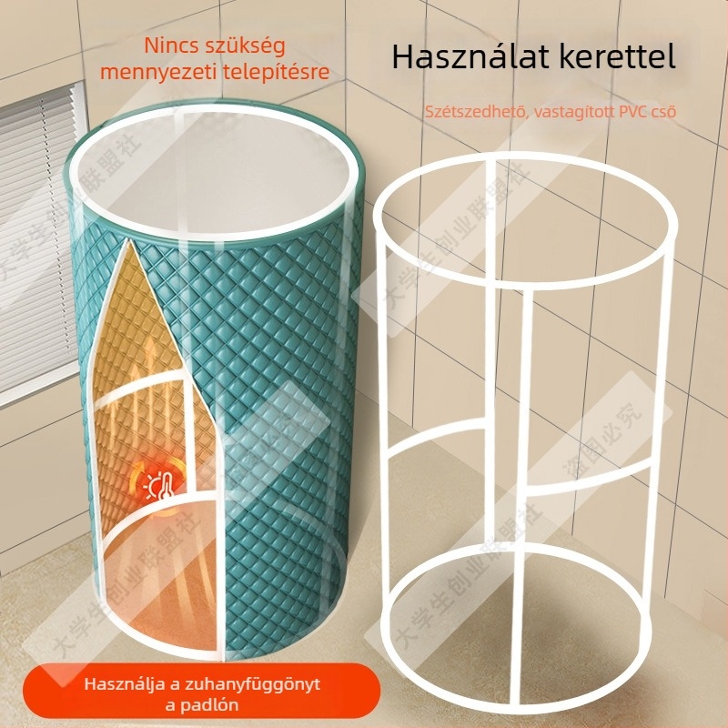 Megvastagított zuhanyfüggöny kerettel, vízálló kör alakú függöny otthoni használatra télen