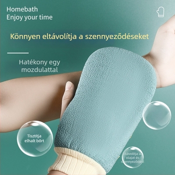 Hámlasztó fürdőkesztyű, uniszex, kétoldalas finom szemcsés textúra, hátmasszírozó otthoni használatra