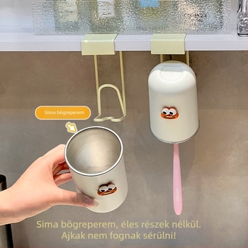 Függő fogkefetartó pohárral, kovácsoltvasból, fúrás nélkül