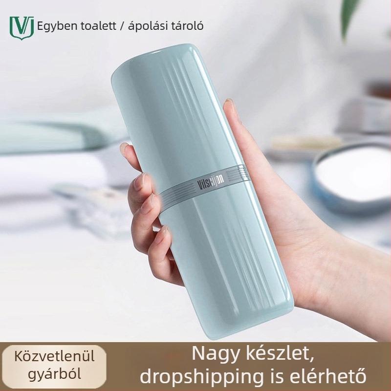 Fogkefés pohár és tartó – ABS + átlátszó műanyag; beépített rögzítés; tárolás fogkeféhez és utazási készlet szájöblítő pohárral és tartóval az elektromos fogkeféhez