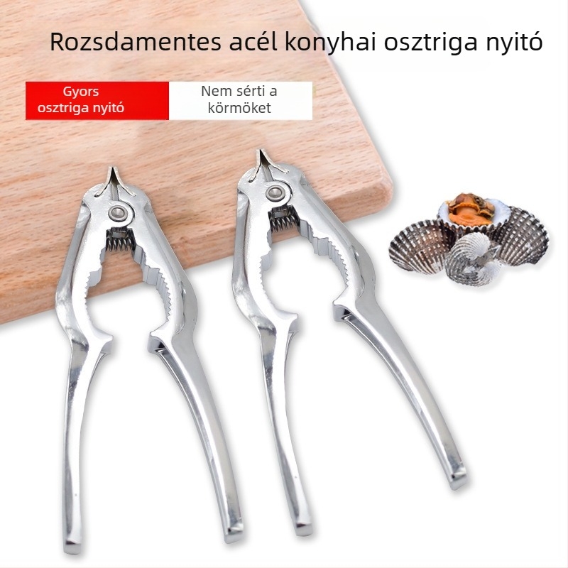 Cinkötvözet héjnyitó kagylókhoz, osztrigákhoz és clams – Minimalista konyhai eszköz rozsdamentes acélból és alumíniumból, logónyomás lehetséges