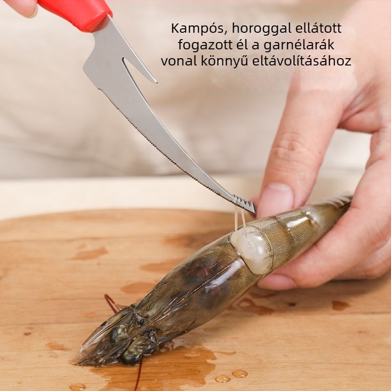 Rozsdamentes acél garnéla deveiner és héjleválasztó kés – Többfunkciós konyhai eszköz AKL