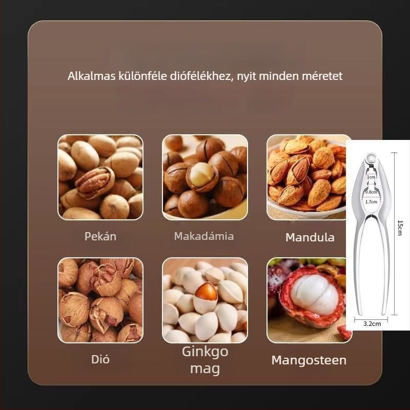 Többfunkciós dióhéj-nyitó – rozsdamentes acélból készült konyhai eszköz diók, gesztenyék és mogyorók héjának feltöréséhez