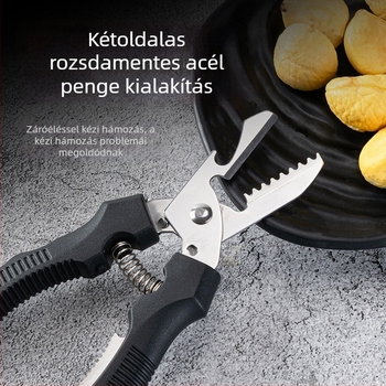Többcélú gesztenye-hámozó és héjázó kereszttalp klipsz, rozsdamentes acélból