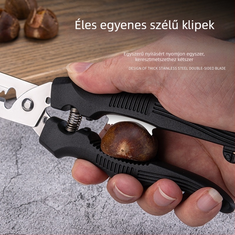 Többcélú gesztenye-hámozó és héjázó kereszttalp klipsz, rozsdamentes acélból