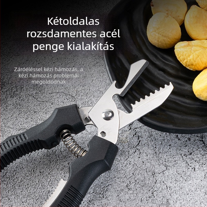 Többcélú gesztenye-hámozó és héjázó kereszttalp klipsz, rozsdamentes acélból