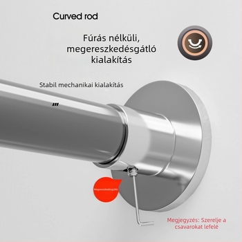 Csavarás nélküli teleszkópos zuhanyfüggönyrúd, görbe L- és U-alakú, vízálló fürdőszobai válaszfal