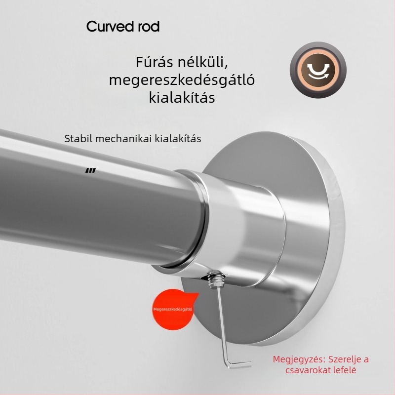 Csavarás nélküli teleszkópos zuhanyfüggönyrúd, görbe L- és U-alakú, vízálló fürdőszobai válaszfal