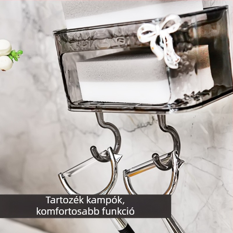 Fali szappanbox szívókoronggal, műanyagból, dupla rekesz tároló leeresztéssel