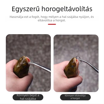 Rozsdamentes acélból készült ívelt horgász eszköz horog eltávolítóval és elengedő mechanizmussal