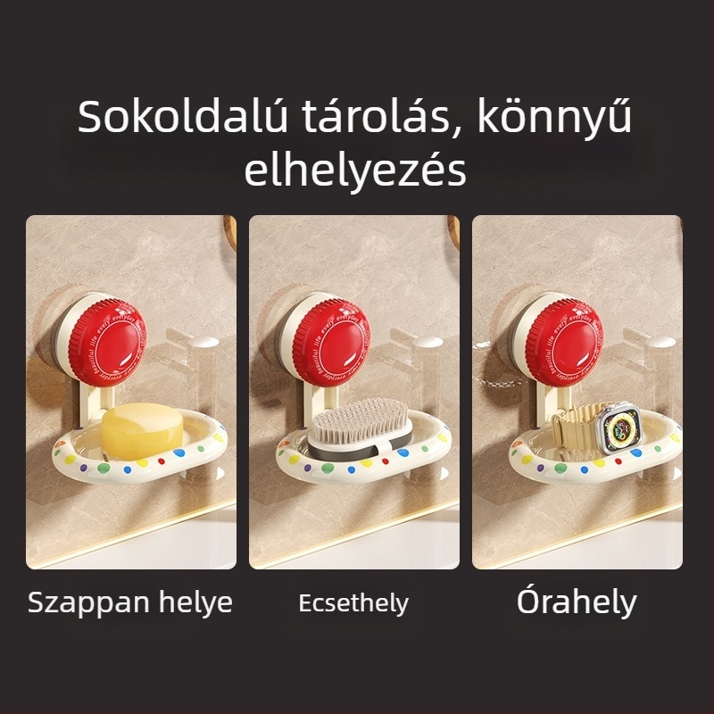 Fürdőszobai szappanadagoló falra szerelhető vákuumos rögzítéssel, ABS, vízelvezetés, Made by heart