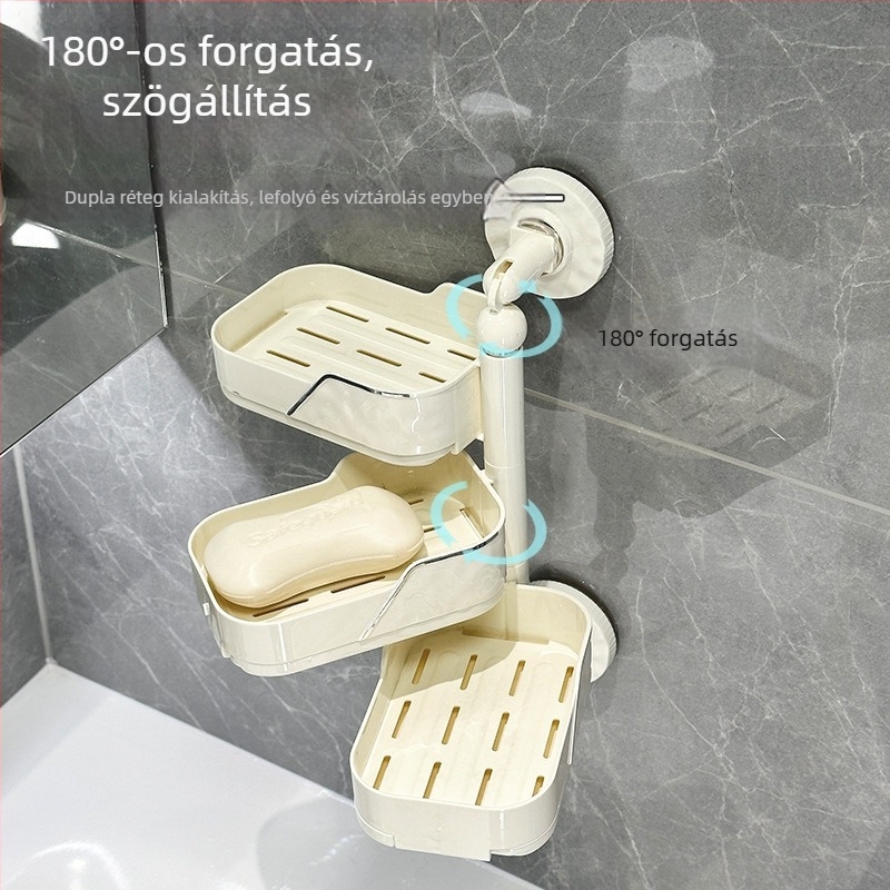 Falihoz rögzíthető szappantartó szívókoronggal, forgó, lecsöpöztető, több rétegű