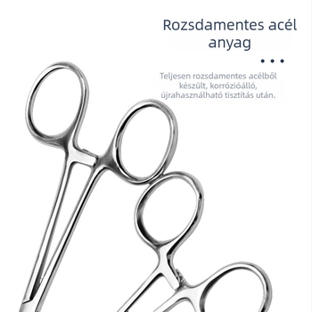 Rozsdamentes acélból készült hemostatikus és sebészeti fogó egyenes és görbe végű csúccsal, érrendszeri és varrat használatra
