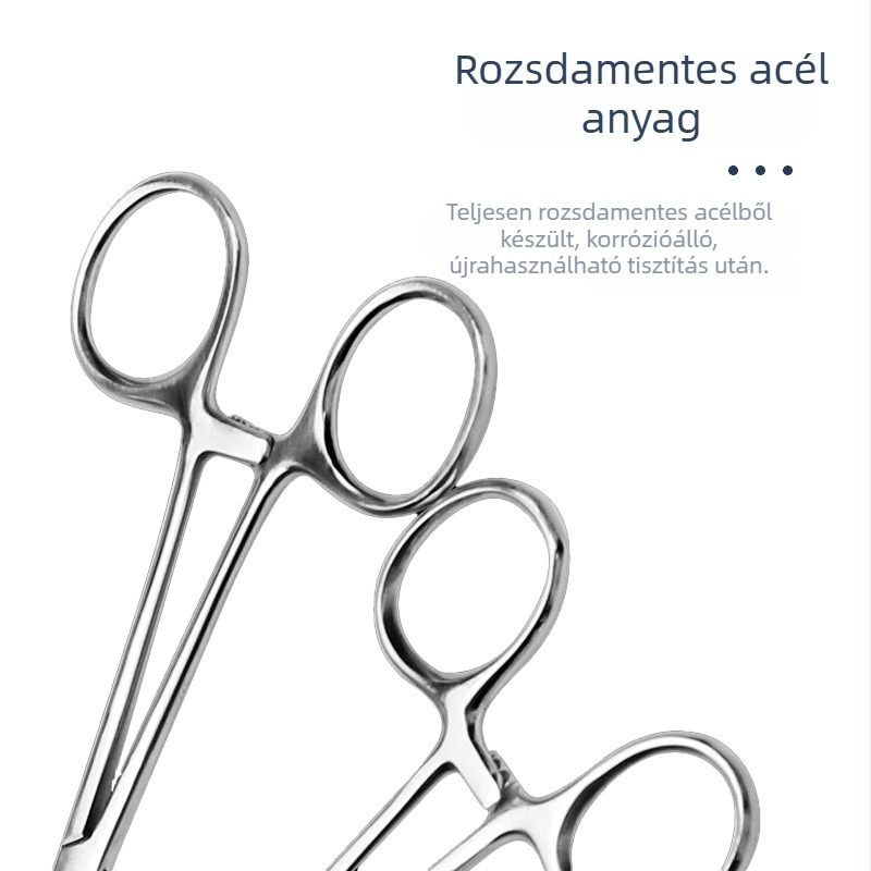 Rozsdamentes acélból készült hemostatikus és sebészeti fogó egyenes és görbe végű csúccsal, érrendszeri és varrat használatra