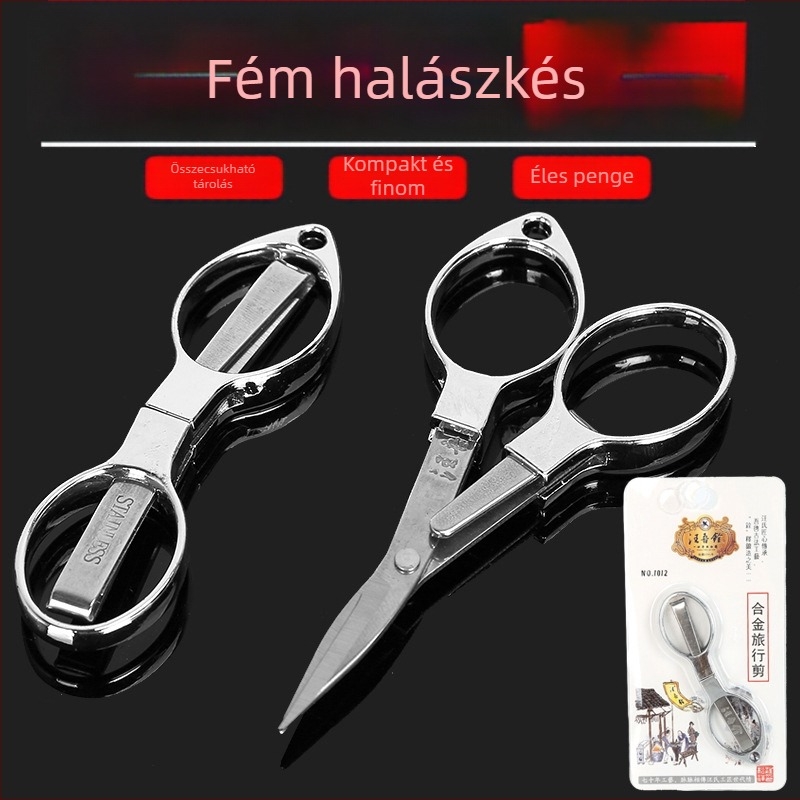 Fém összecsukható olló horgászzsinórhoz, rozsdamentes acél, kompakt utazó olló