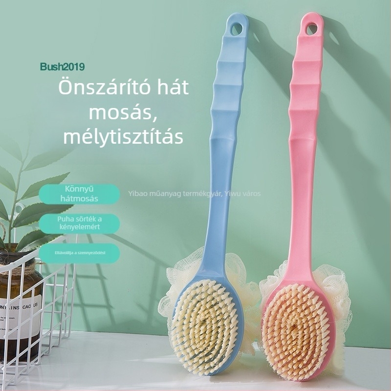 Kétoldalas hosszú nyeletű fürdőecset, fürdőgolyóval, puha sörtéjű masszázsecset, hátmasszázs és bőrradírozás