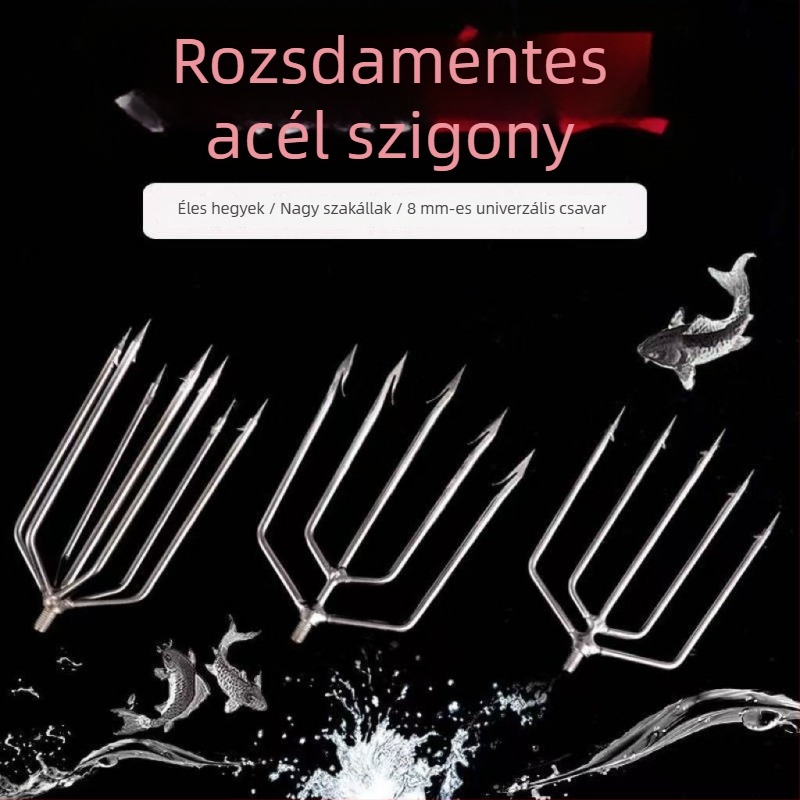 Rozsdamentes acél halászati lándzsa lapos fejjel, 3/4/5 fogakkal, 8 mm-es csavaros univerzális csatlakozóval, horgászati kiegészítők