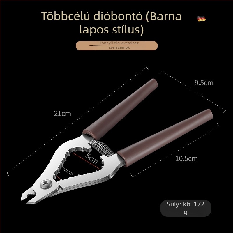 Bosans rozsdamentes acél dióvágó fogó — multifunkcionális dióhéj nyitó eszköz logó nyomtatási lehetőséggel