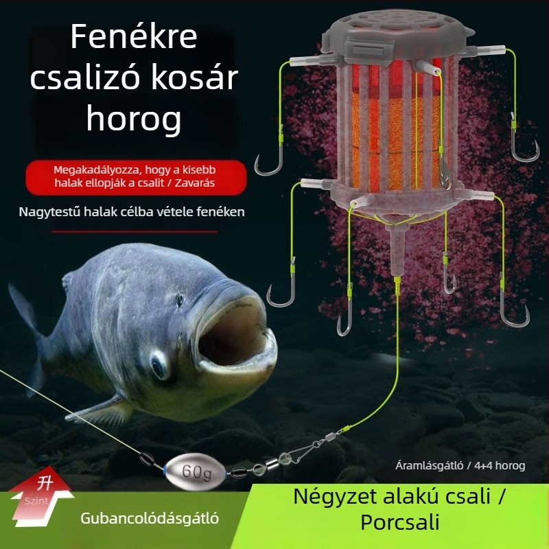 Új típusú csúszásmentes alsó etetőkosár horogkészlet pontyhoz és nagyfejű pontyhoz, aljzati horgászati készlet lebegő lemezzel