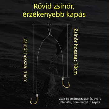 25 cm hosszú folyóvízi vezető, dupla horog, kézzel kötött arany hüvely, karom nélkül