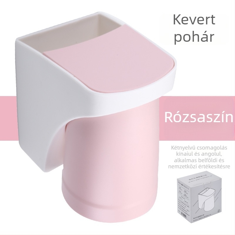 Falra szerelhető fogkefetartó szívócsappal – műanyag, öblítő pohár tartóval