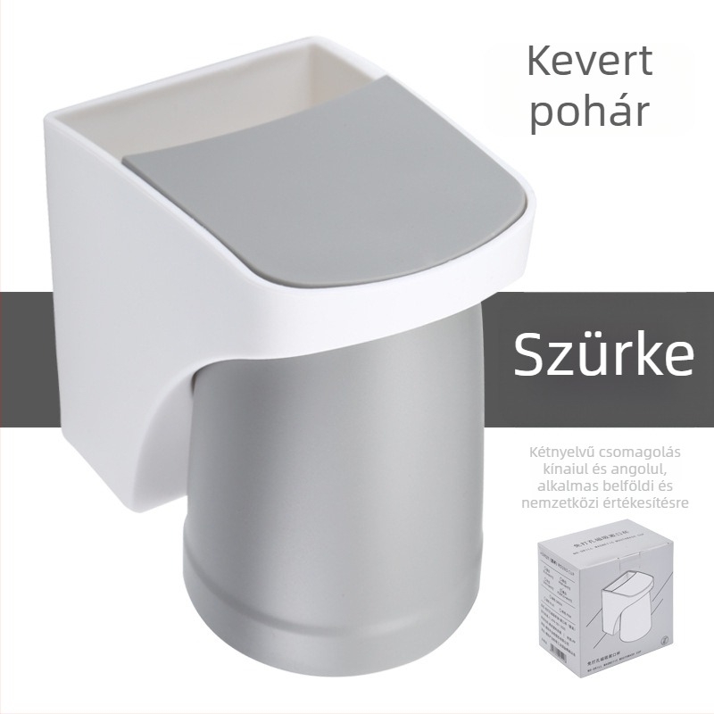 Falra szerelhető fogkefetartó szívócsappal – műanyag, öblítő pohár tartóval