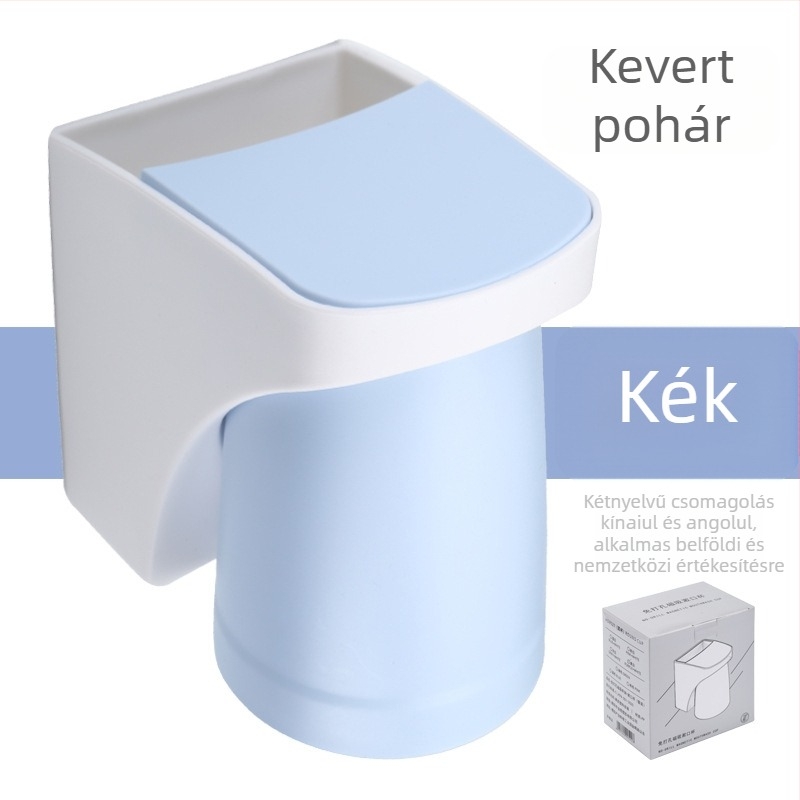 Falra szerelhető fogkefetartó szívócsappal – műanyag, öblítő pohár tartóval
