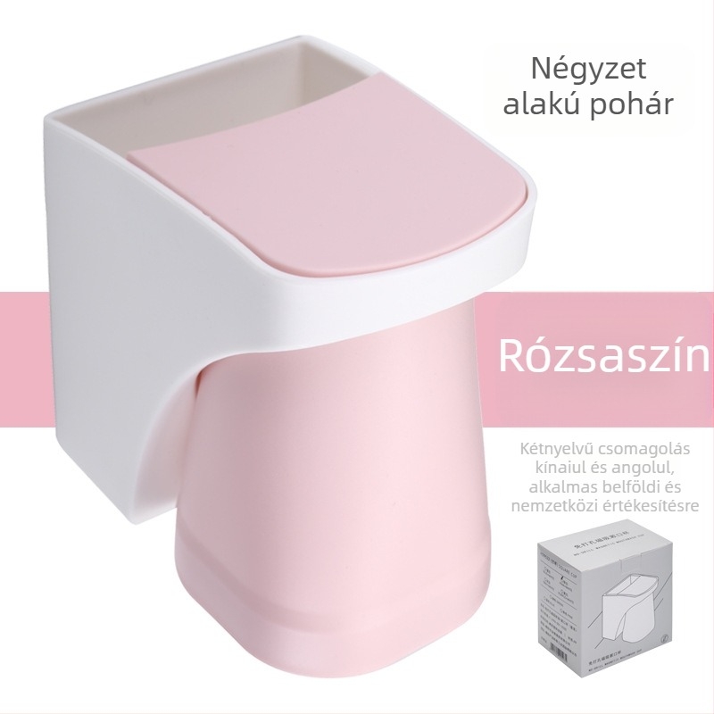 Falra szerelhető fogkefetartó szívócsappal – műanyag, öblítő pohár tartóval
