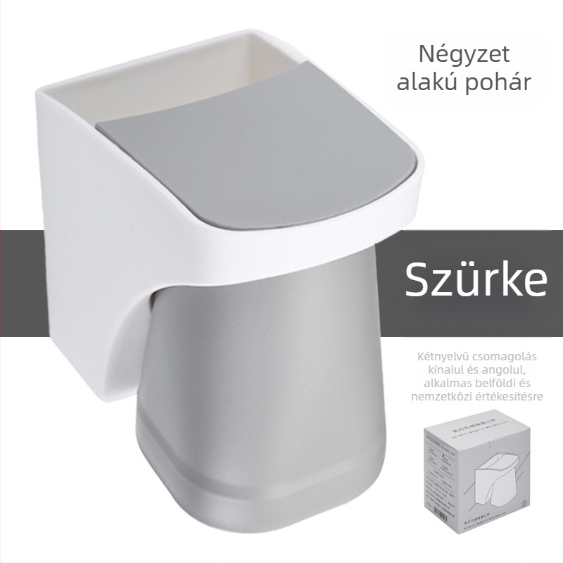 Falra szerelhető fogkefetartó szívócsappal – műanyag, öblítő pohár tartóval