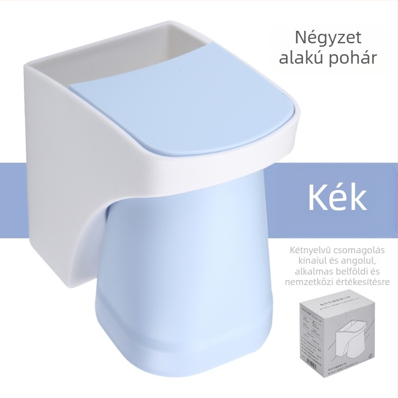 Falra szerelhető fogkefetartó szívócsappal – műanyag, öblítő pohár tartóval