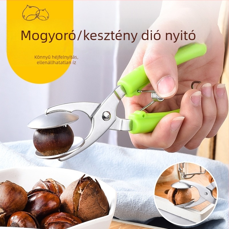 Rozsdamentes acél gesztenyepajzs keresztes lemezzel — dió- és gesztenyemaghéjnyitó, modell HD252103, 430 rozsdamentes acél, testreszabás, logónyomtatás