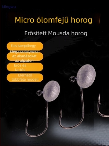 Mingwu ólomos fejű horog, kettős tüskével, mikro csalira tervezve, 50 darabos csomag