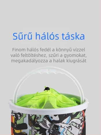 Összecsukható vászonból készült halászati vödör anti-ugrás hálóval