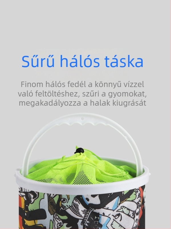 Összecsukható vászonból készült halászati vödör anti-ugrás hálóval