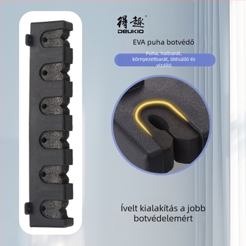 Dequ Horgászbot Tartó — falra szerelhető, többirányú forgatással; anyag: magas rugalmasságú gumiszalag; típus: hátsó kampó
