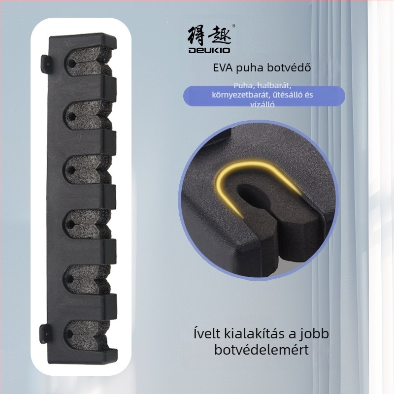 Dequ Horgászbot Tartó — falra szerelhető, többirányú forgatással; anyag: magas rugalmasságú gumiszalag; típus: hátsó kampó