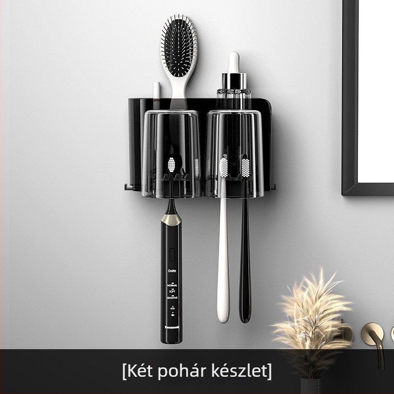 Fogkefetartó – falra szerelhető vákuumos rögzítés, fúrás nélkül, műanyagból, fogkrém tároló.