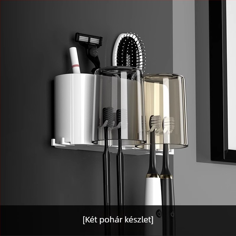 Fogkefetartó – falra szerelhető vákuumos rögzítés, fúrás nélkül, műanyagból, fogkrém tároló.