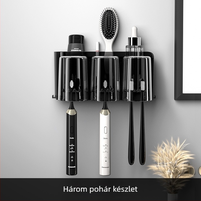Fogkefetartó – falra szerelhető vákuumos rögzítés, fúrás nélkül, műanyagból, fogkrém tároló.