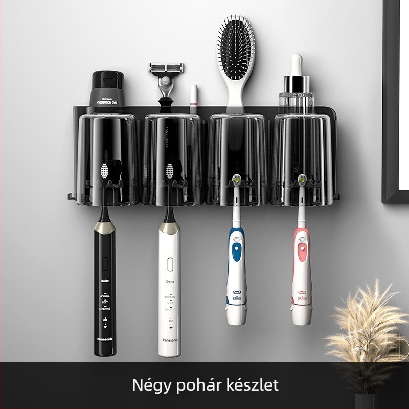 Fogkefetartó – falra szerelhető vákuumos rögzítés, fúrás nélkül, műanyagból, fogkrém tároló.