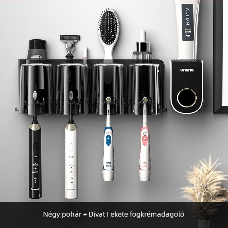 Fogkefetartó – falra szerelhető vákuumos rögzítés, fúrás nélkül, műanyagból, fogkrém tároló.