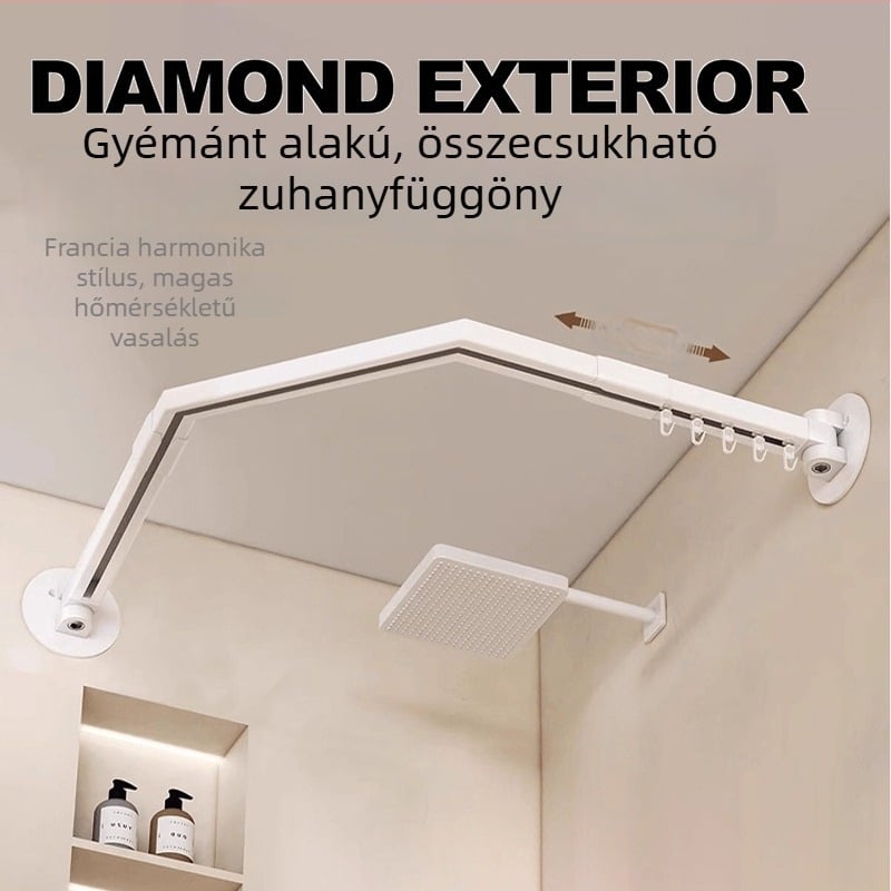 Gyémánt alakú teleszkópos ívelt négyzet profilú zuhanyfüggönyrú