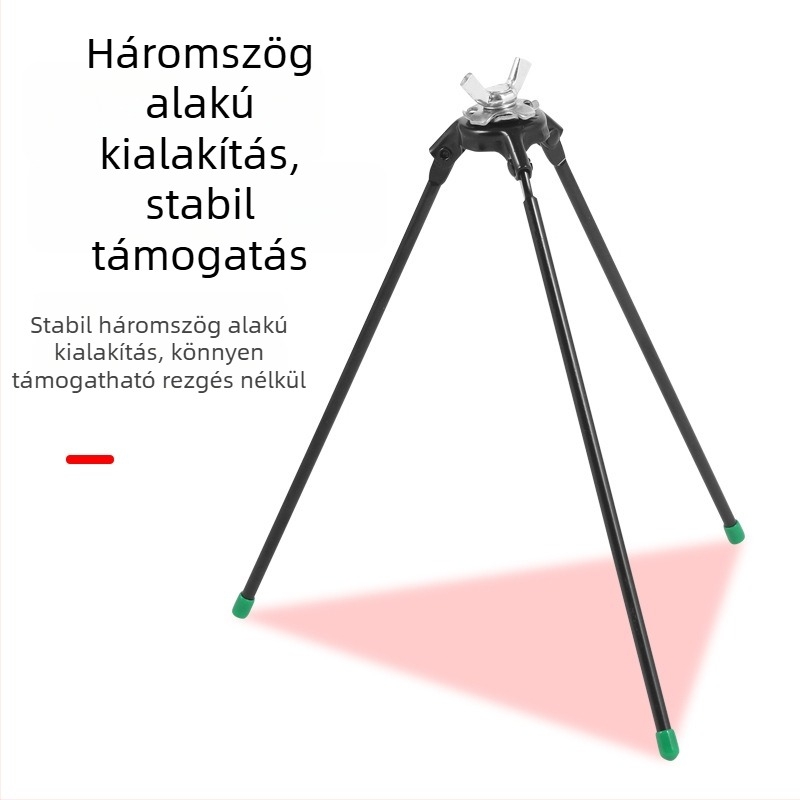 Jégre horgászbot tartó, összecsukható háromszög alakú kialakítás, többirányú forgás, fém konstrukció, kettős használat