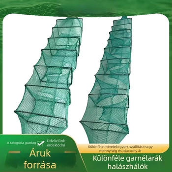 Fishing Fun Garnéla ketrec, összecsukható háló, csomómentes tenyésztő ketrec, nylon + acélhuzal